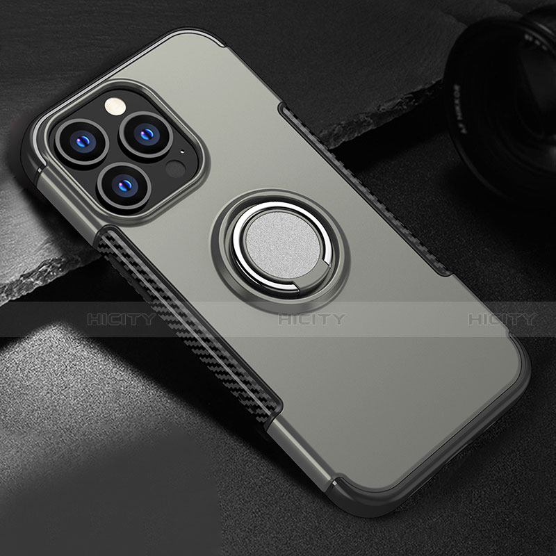 Silikon Hülle Handyhülle und Kunststoff Schutzhülle Hartschalen Tasche mit Magnetisch Ständer A08 für Apple iPhone 15 Pro Max groß