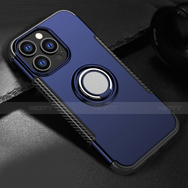 Silikon Hülle Handyhülle und Kunststoff Schutzhülle Hartschalen Tasche mit Magnetisch Ständer A08 für Apple iPhone 15 Pro Max groß