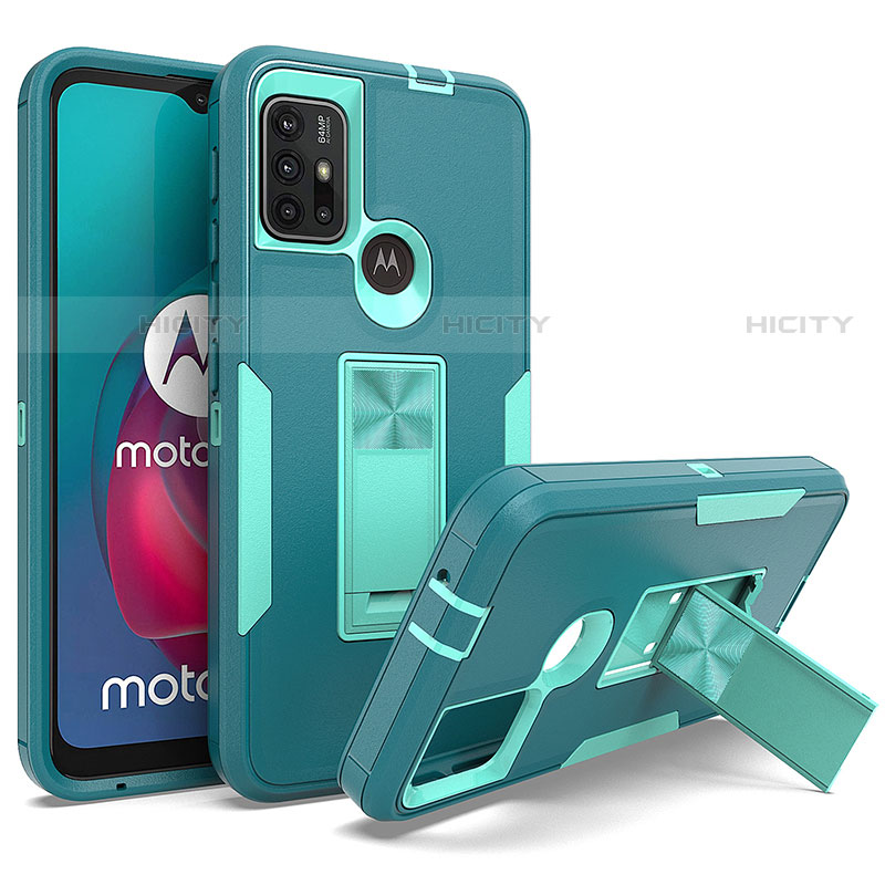 Silikon Hülle Handyhülle und Kunststoff Schutzhülle Hartschalen Tasche mit Magnetisch Ständer für Motorola Moto G30 groß