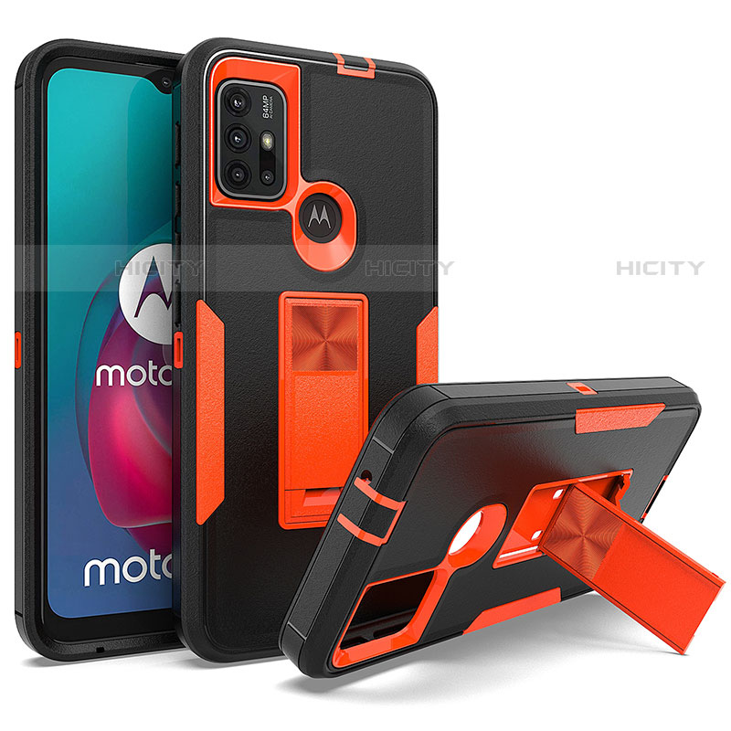 Silikon Hülle Handyhülle und Kunststoff Schutzhülle Hartschalen Tasche mit Magnetisch Ständer für Motorola Moto G30