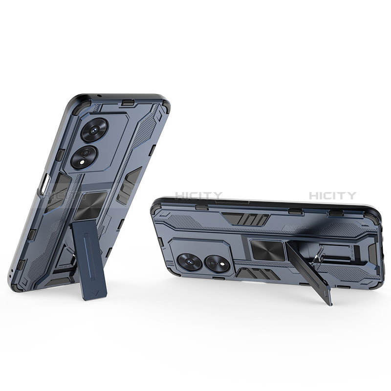 Silikon Hülle Handyhülle und Kunststoff Schutzhülle Hartschalen Tasche mit Magnetisch Ständer für Oppo A58 5G