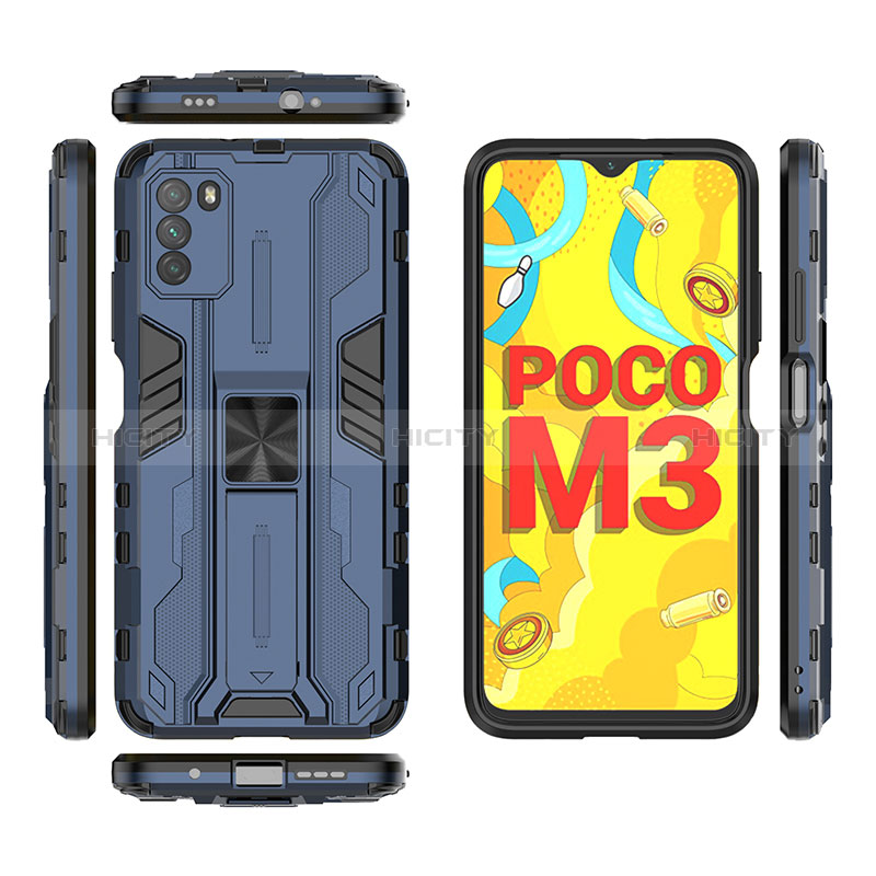 Silikon Hülle Handyhülle und Kunststoff Schutzhülle Hartschalen Tasche mit Magnetisch Ständer KC1 für Xiaomi Poco M3 groß