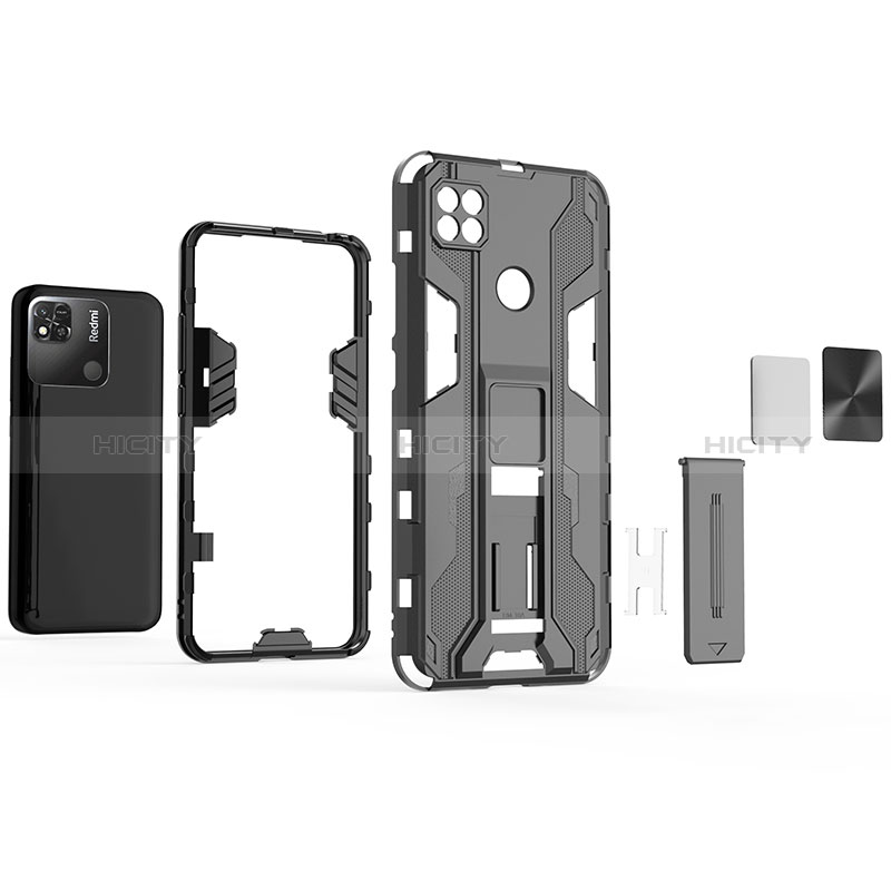 Silikon Hülle Handyhülle und Kunststoff Schutzhülle Hartschalen Tasche mit Magnetisch Ständer KC1 für Xiaomi Redmi 9 India groß