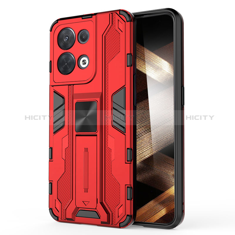 Silikon Hülle Handyhülle und Kunststoff Schutzhülle Hartschalen Tasche mit Magnetisch Ständer KC1 für Xiaomi Redmi Note 13 5G Rot