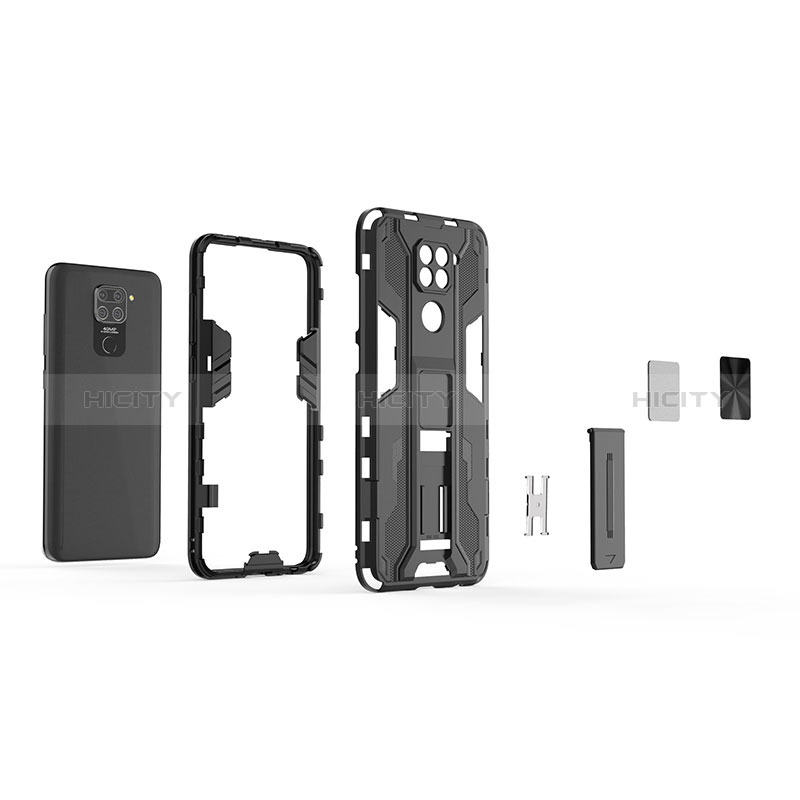 Silikon Hülle Handyhülle und Kunststoff Schutzhülle Hartschalen Tasche mit Magnetisch Ständer KC1 für Xiaomi Redmi Note 9