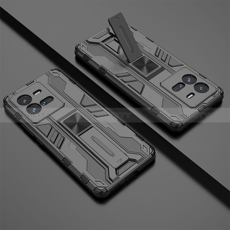 Silikon Hülle Handyhülle und Kunststoff Schutzhülle Hartschalen Tasche mit Magnetisch Ständer KC2 für Vivo iQOO 10 Pro 5G