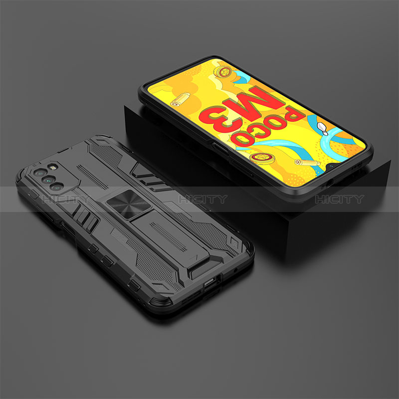 Silikon Hülle Handyhülle und Kunststoff Schutzhülle Hartschalen Tasche mit Magnetisch Ständer KC2 für Xiaomi Poco M3 groß