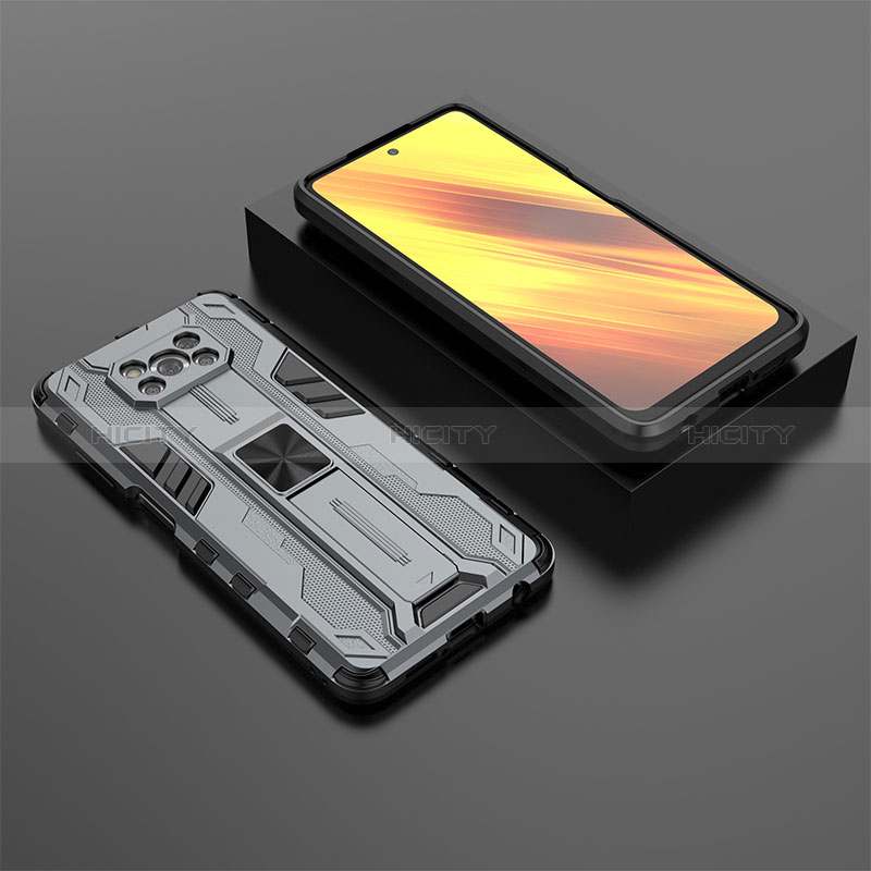 Silikon Hülle Handyhülle und Kunststoff Schutzhülle Hartschalen Tasche mit Magnetisch Ständer KC2 für Xiaomi Poco X3 NFC Grau
