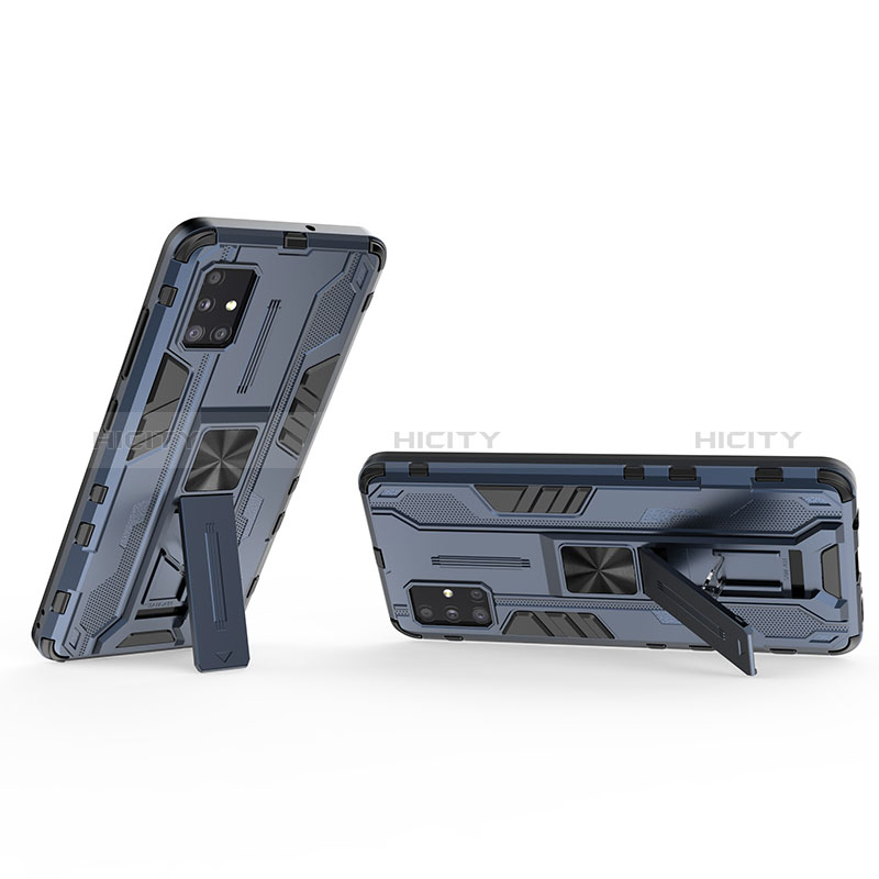 Silikon Hülle Handyhülle und Kunststoff Schutzhülle Hartschalen Tasche mit Magnetisch Ständer KC3 für Samsung Galaxy A51 5G Blau