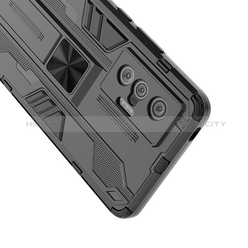 Silikon Hülle Handyhülle und Kunststoff Schutzhülle Hartschalen Tasche mit Magnetisch Ständer KC3 für Vivo X70 5G