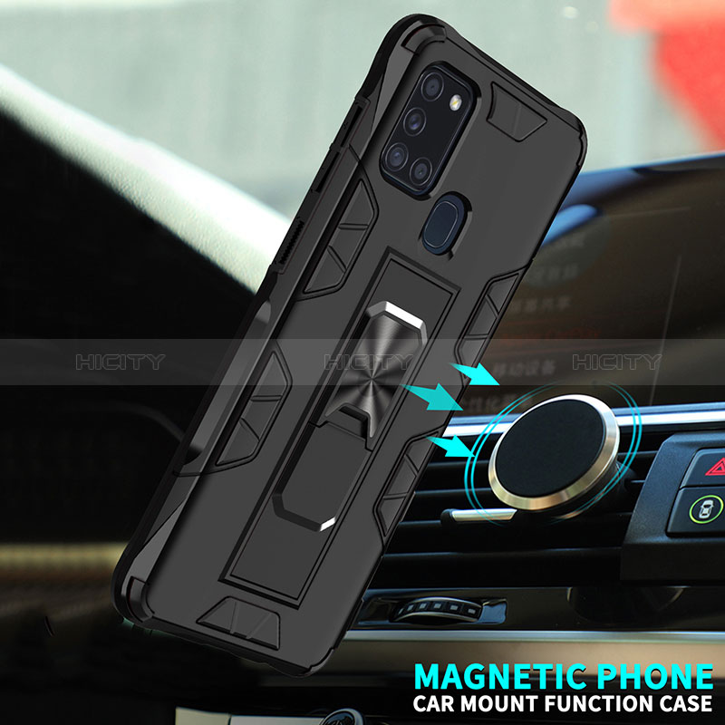 Silikon Hülle Handyhülle und Kunststoff Schutzhülle Hartschalen Tasche mit Magnetisch Ständer MQ1 für Samsung Galaxy A21s groß