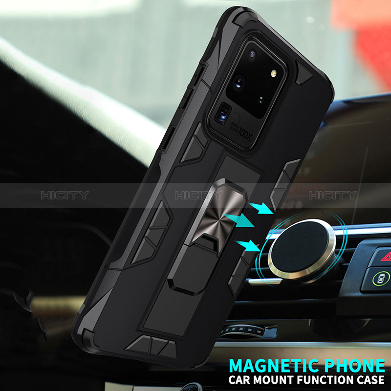Silikon Hülle Handyhülle und Kunststoff Schutzhülle Hartschalen Tasche mit Magnetisch Ständer MQ1 für Samsung Galaxy S20 Ultra groß