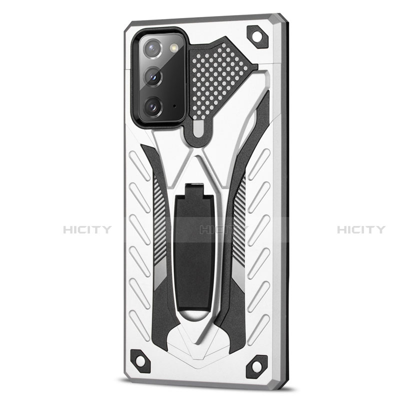 Silikon Hülle Handyhülle und Kunststoff Schutzhülle Hartschalen Tasche mit Magnetisch Ständer N03 für Samsung Galaxy Note 20 5G Silber