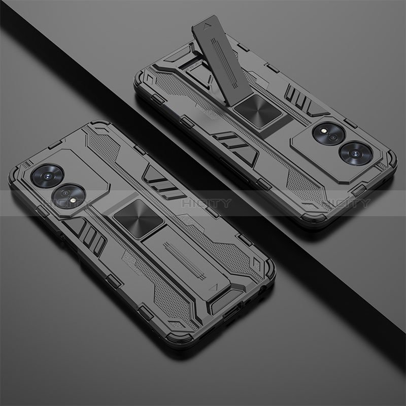 Silikon Hülle Handyhülle und Kunststoff Schutzhülle Hartschalen Tasche mit Magnetisch Ständer T01 für Oppo A58 5G
