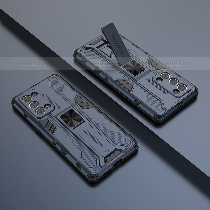 Silikon Hülle Handyhülle und Kunststoff Schutzhülle Hartschalen Tasche mit Magnetisch Ständer T01 für Oppo Reno6 Pro+ Plus 5G