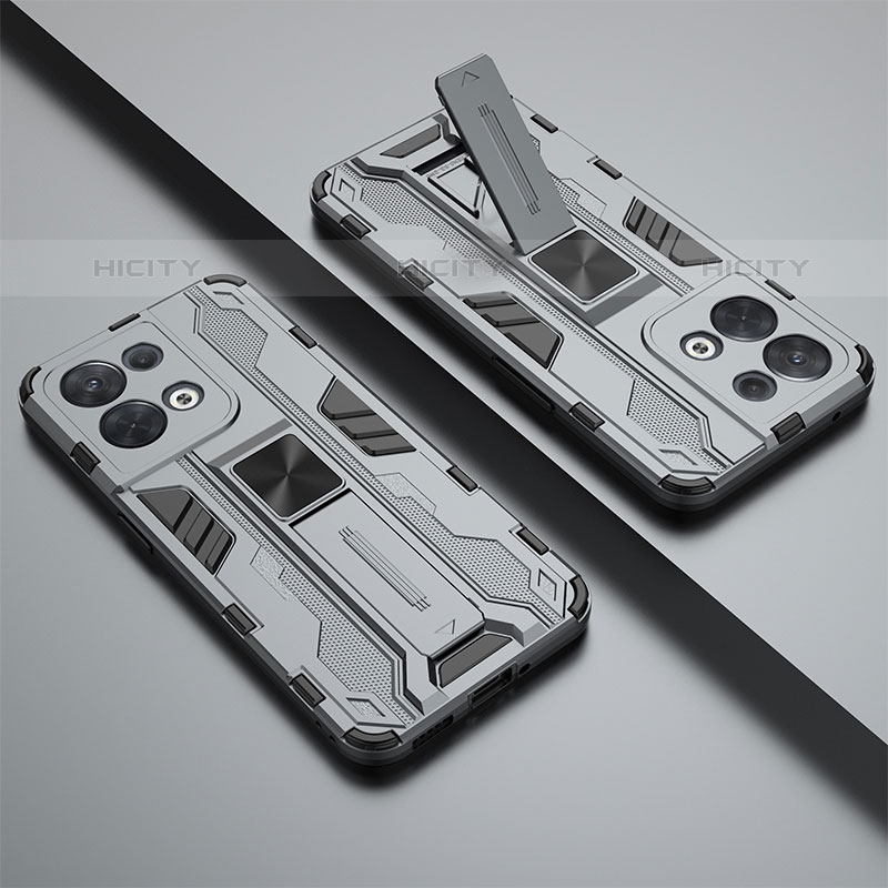 Silikon Hülle Handyhülle und Kunststoff Schutzhülle Hartschalen Tasche mit Magnetisch Ständer T01 für Oppo Reno8 5G
