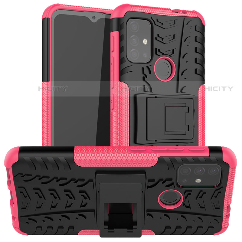 Silikon Hülle Handyhülle und Kunststoff Schutzhülle Hartschalen Tasche mit Ständer A01 für Motorola Moto G10 Power Pink