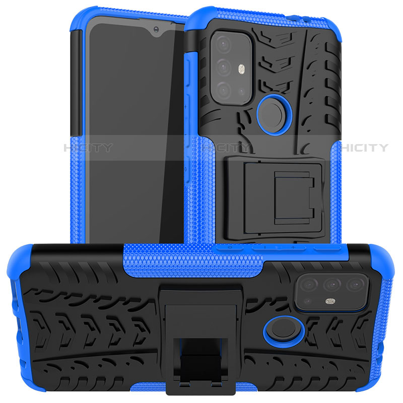 Silikon Hülle Handyhülle und Kunststoff Schutzhülle Hartschalen Tasche mit Ständer A01 für Motorola Moto G30 Blau Plus