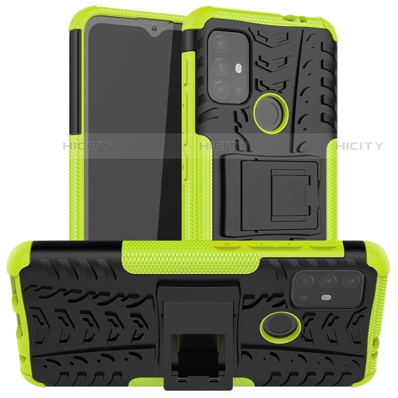 Silikon Hülle Handyhülle und Kunststoff Schutzhülle Hartschalen Tasche mit Ständer A01 für Motorola Moto G30 Grün