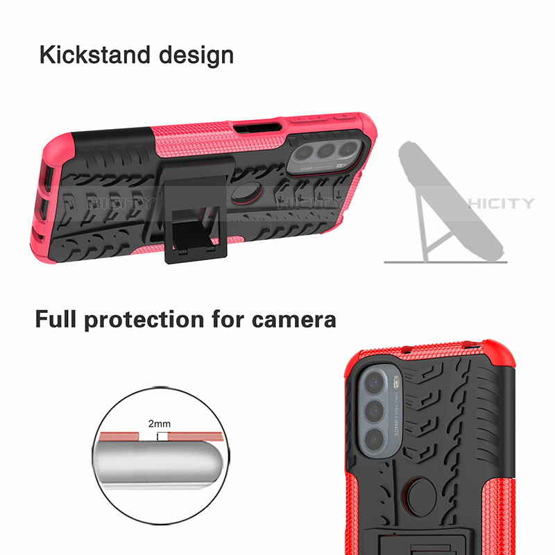 Silikon Hülle Handyhülle und Kunststoff Schutzhülle Hartschalen Tasche mit Ständer A01 für Motorola Moto G31