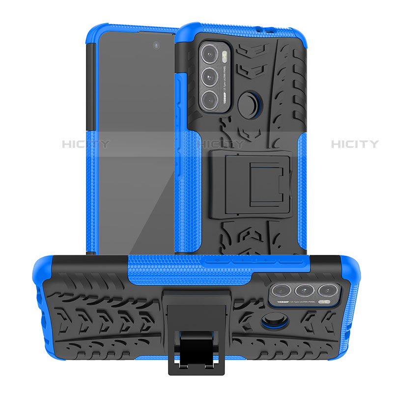 Silikon Hülle Handyhülle und Kunststoff Schutzhülle Hartschalen Tasche mit Ständer A01 für Motorola Moto G40 Fusion Blau Plus