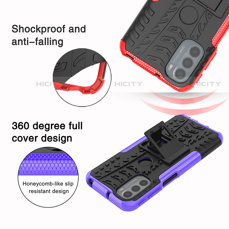 Silikon Hülle Handyhülle und Kunststoff Schutzhülle Hartschalen Tasche mit Ständer A01 für Motorola Moto G41