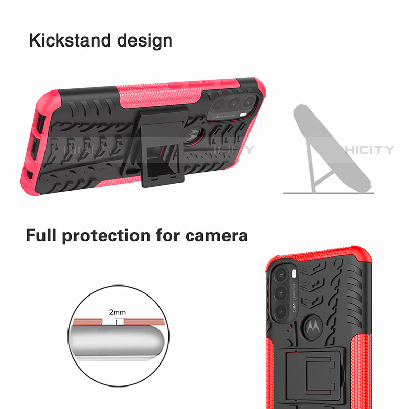 Silikon Hülle Handyhülle und Kunststoff Schutzhülle Hartschalen Tasche mit Ständer A01 für Motorola Moto G71 5G