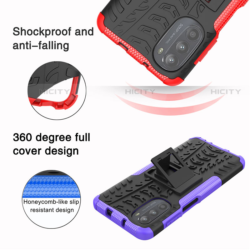 Silikon Hülle Handyhülle und Kunststoff Schutzhülle Hartschalen Tasche mit Ständer A01 für Motorola Moto G71s 5G groß