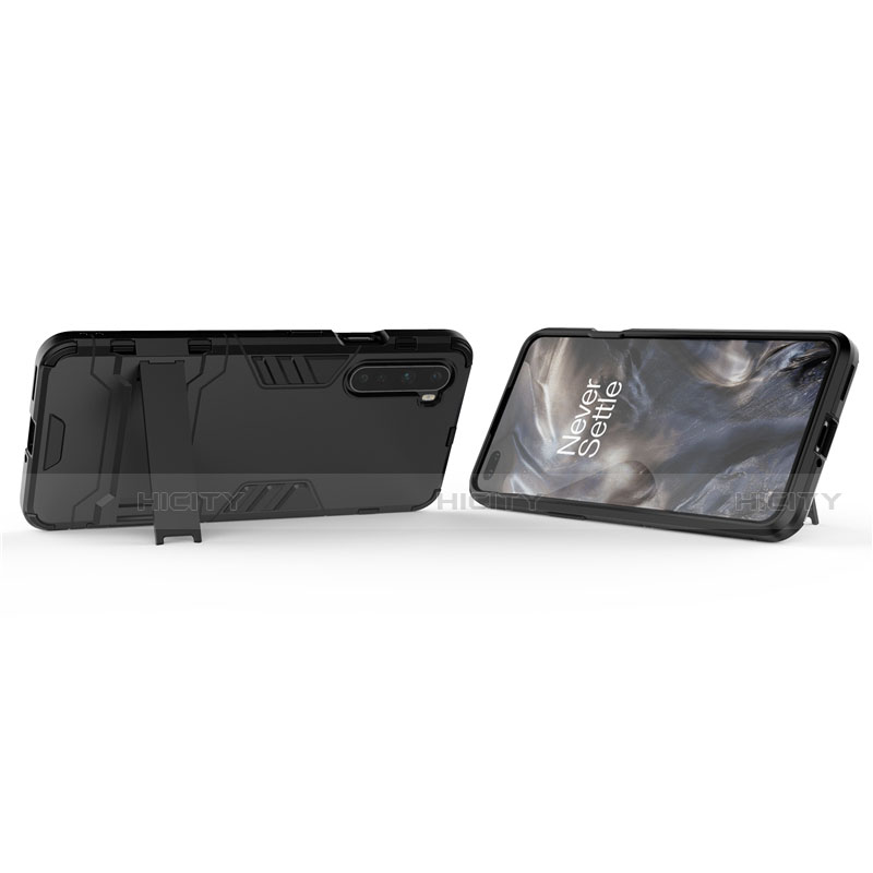 Silikon Hülle Handyhülle und Kunststoff Schutzhülle Hartschalen Tasche mit Ständer A01 für OnePlus Nord