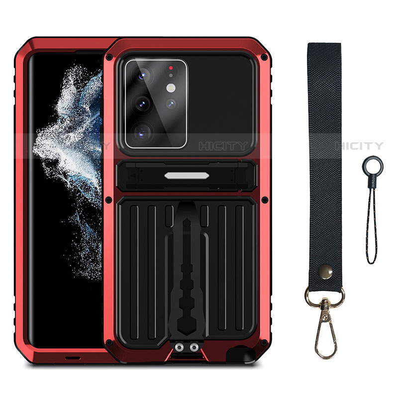 Silikon Hülle Handyhülle und Kunststoff Schutzhülle Hartschalen Tasche mit Ständer A01 für Samsung Galaxy S21 Ultra 5G groß