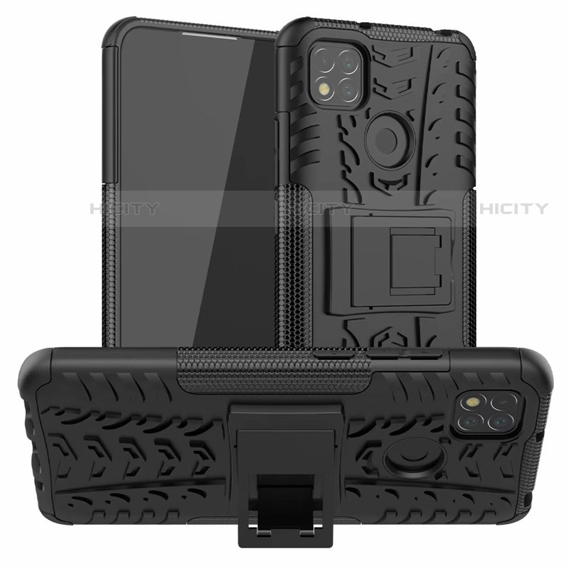 Silikon Hülle Handyhülle und Kunststoff Schutzhülle Hartschalen Tasche mit Ständer A01 für Xiaomi Redmi 9C