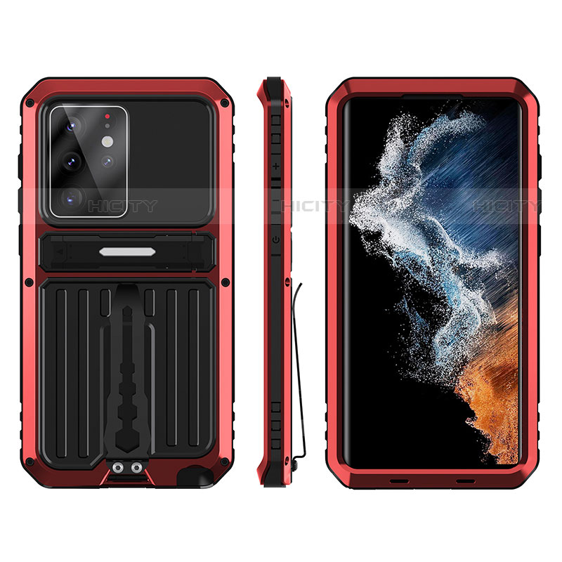 Silikon Hülle Handyhülle und Kunststoff Schutzhülle Hartschalen Tasche mit Ständer A02 für Samsung Galaxy S21 Ultra 5G groß