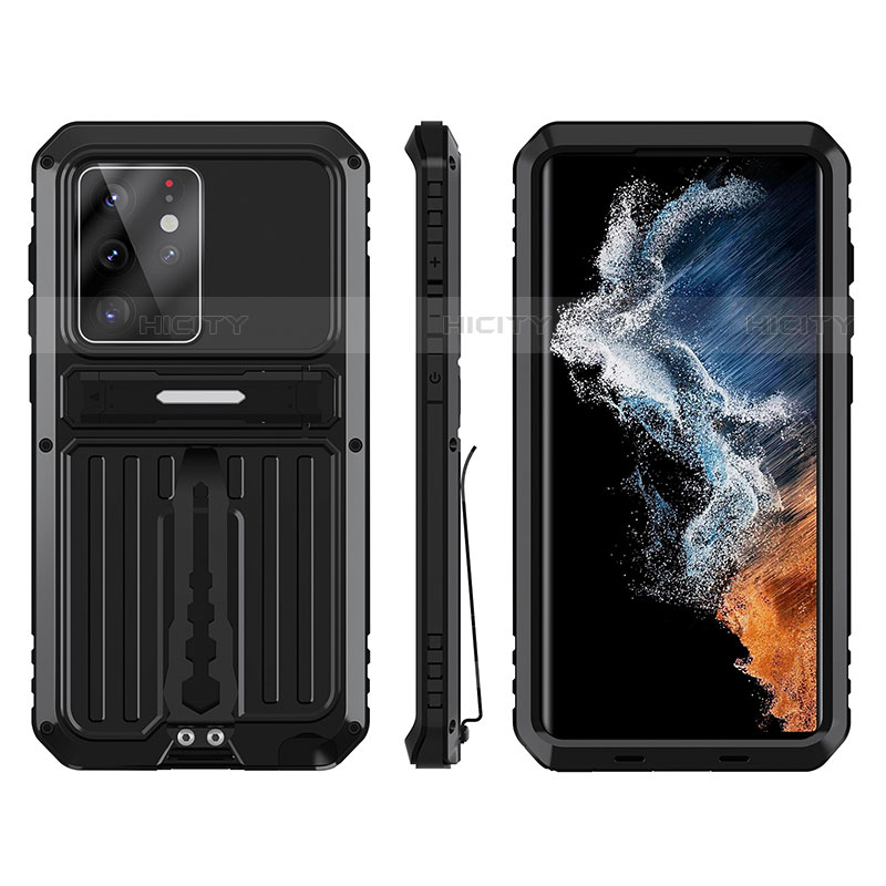 Silikon Hülle Handyhülle und Kunststoff Schutzhülle Hartschalen Tasche mit Ständer A02 für Samsung Galaxy S23 Ultra 5G groß