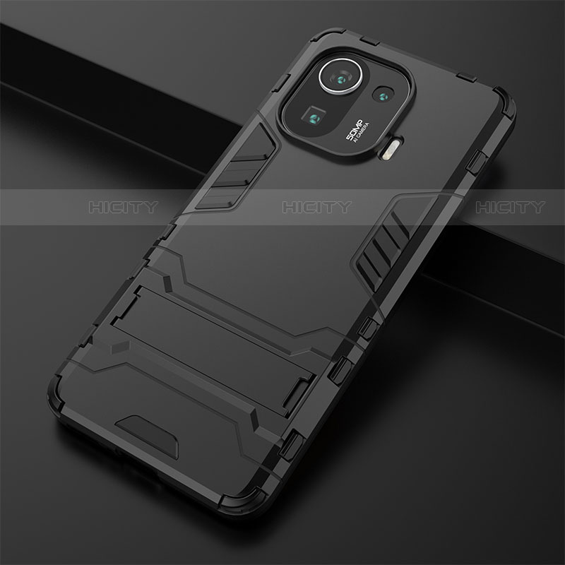 Silikon Hülle Handyhülle und Kunststoff Schutzhülle Hartschalen Tasche mit Ständer A02 für Xiaomi Mi 11 Pro 5G