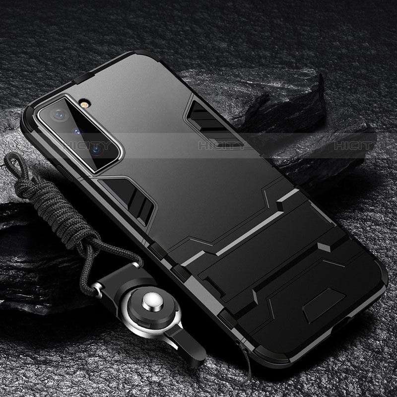 Silikon Hülle Handyhülle und Kunststoff Schutzhülle Hartschalen Tasche mit Ständer A05 für Samsung Galaxy S21 5G groß