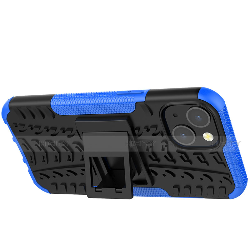 Silikon Hülle Handyhülle und Kunststoff Schutzhülle Hartschalen Tasche mit Ständer A07 für Apple iPhone 13