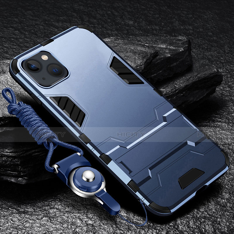 Silikon Hülle Handyhülle und Kunststoff Schutzhülle Hartschalen Tasche mit Ständer für Apple iPhone 15 Plus groß