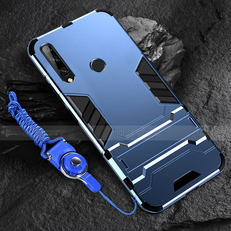 Silikon Hülle Handyhülle und Kunststoff Schutzhülle Hartschalen Tasche mit Ständer für Huawei Enjoy 10 Plus Blau