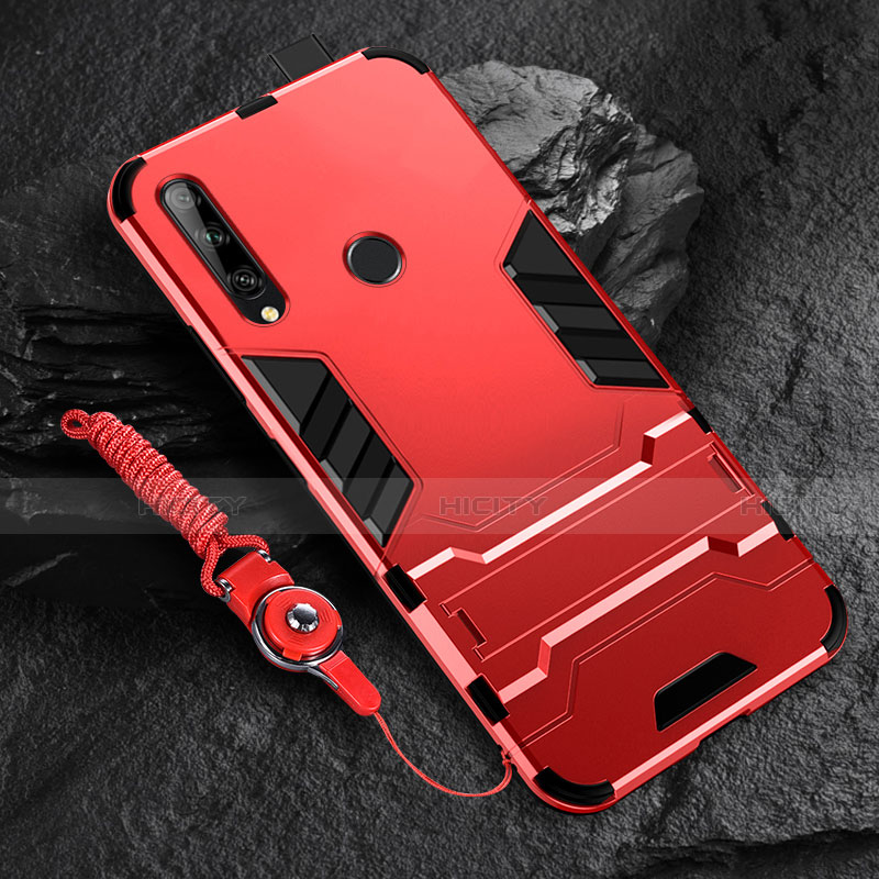 Silikon Hülle Handyhülle und Kunststoff Schutzhülle Hartschalen Tasche mit Ständer für Huawei Enjoy 10 Plus Rot