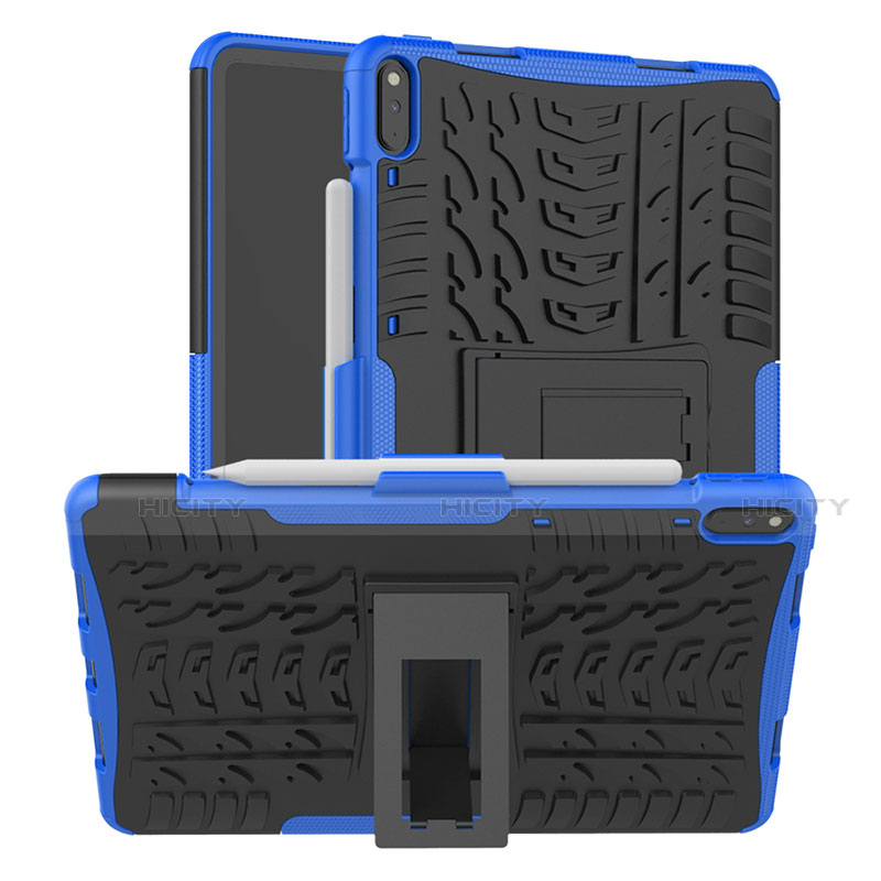 Silikon Hülle Handyhülle und Kunststoff Schutzhülle Hartschalen Tasche mit Ständer für Huawei MatePad Pro Blau