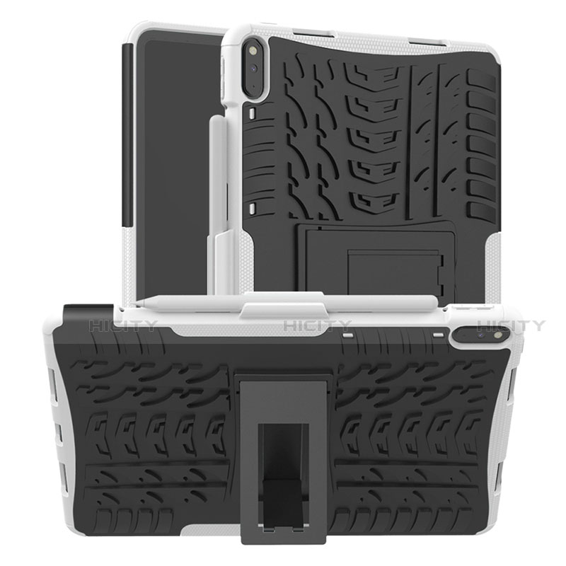 Silikon Hülle Handyhülle und Kunststoff Schutzhülle Hartschalen Tasche mit Ständer für Huawei MatePad Pro Silber