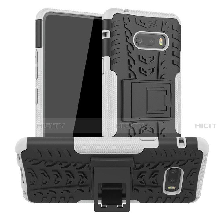 Silikon Hülle Handyhülle und Kunststoff Schutzhülle Hartschalen Tasche mit Ständer für LG G8X ThinQ groß