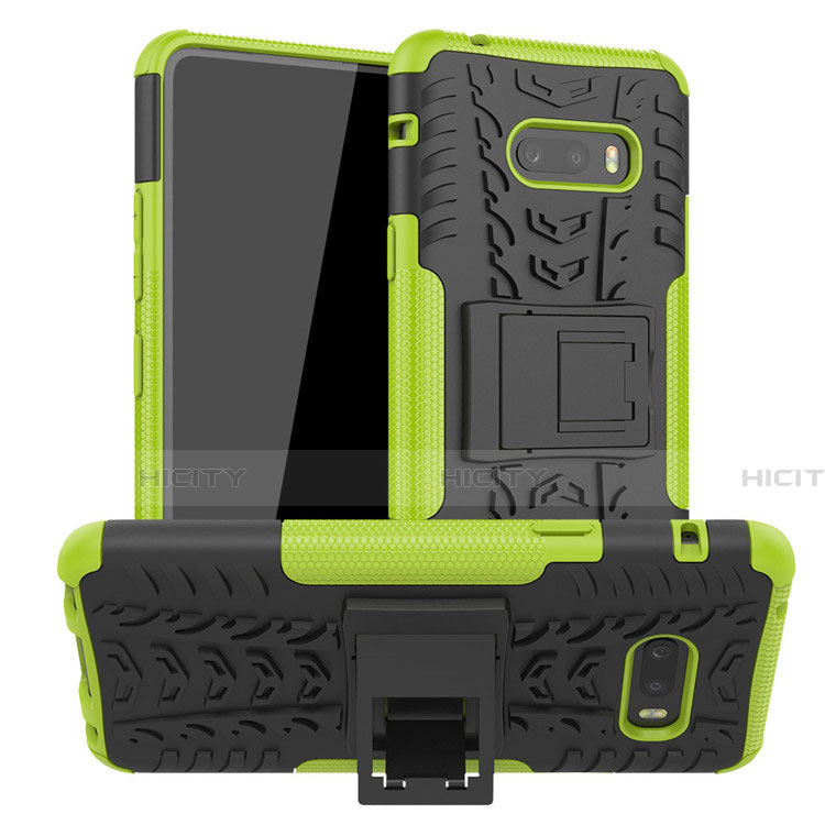 Silikon Hülle Handyhülle und Kunststoff Schutzhülle Hartschalen Tasche mit Ständer für LG G8X ThinQ Grün Plus