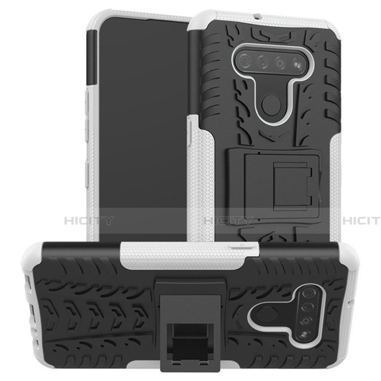 Silikon Hülle Handyhülle und Kunststoff Schutzhülle Hartschalen Tasche mit Ständer für LG K51 groß