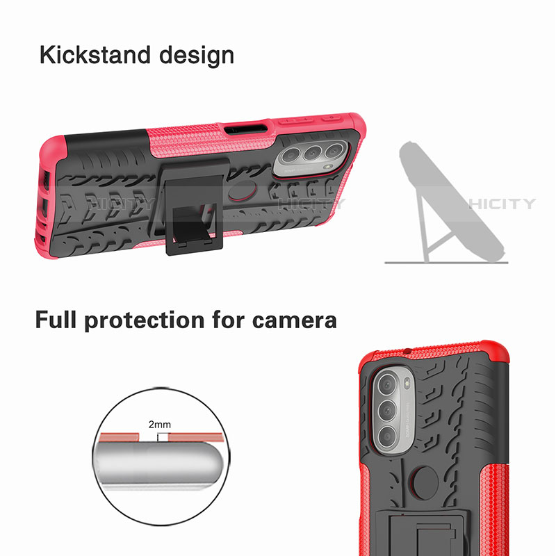 Silikon Hülle Handyhülle und Kunststoff Schutzhülle Hartschalen Tasche mit Ständer für Motorola Moto G51 5G