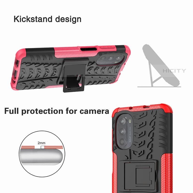 Silikon Hülle Handyhülle und Kunststoff Schutzhülle Hartschalen Tasche mit Ständer für Motorola Moto G71s 5G