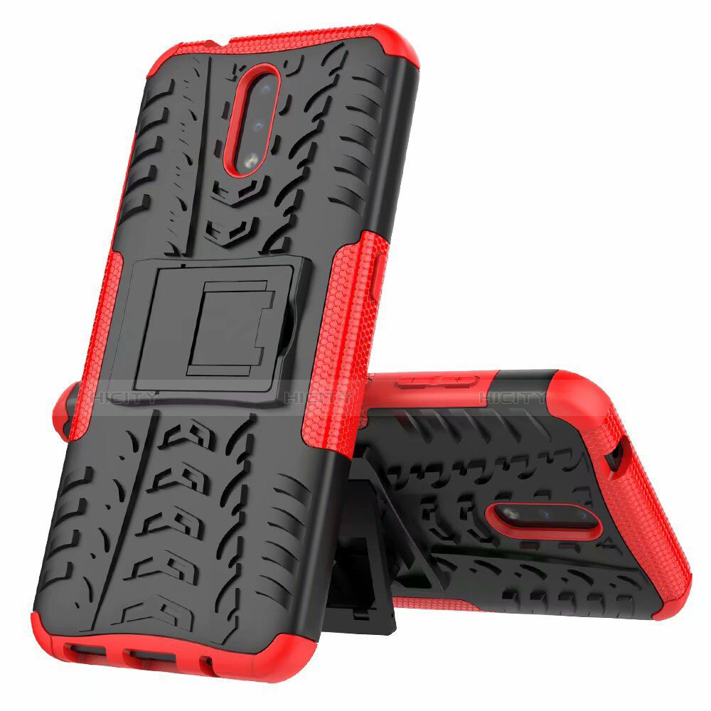 Silikon Hülle Handyhülle und Kunststoff Schutzhülle Hartschalen Tasche mit Ständer für Nokia 2.3 Rot