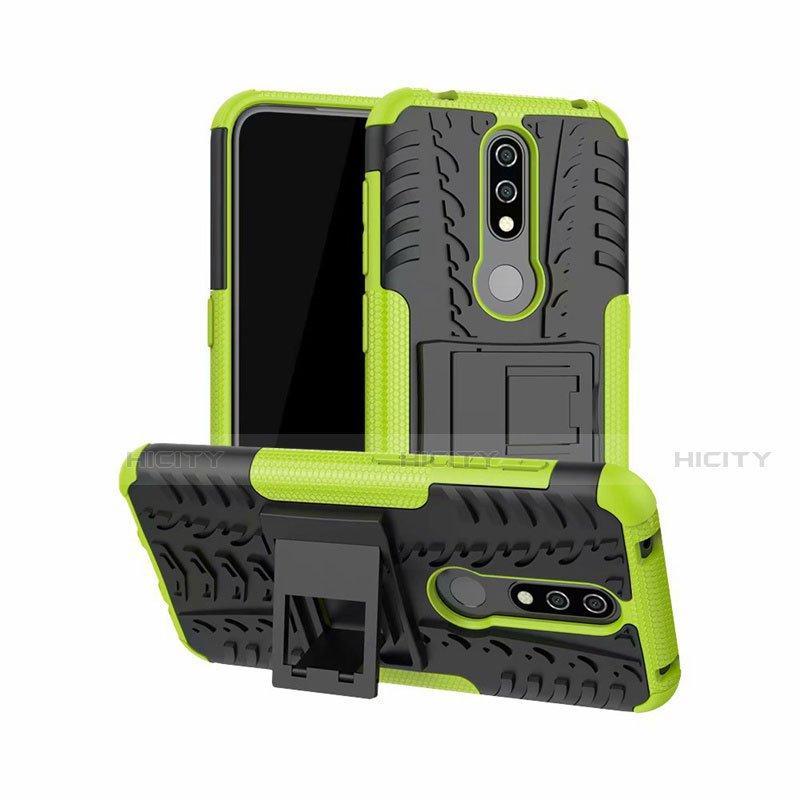 Silikon Hülle Handyhülle und Kunststoff Schutzhülle Hartschalen Tasche mit Ständer für Nokia 4.2 Grün Plus
