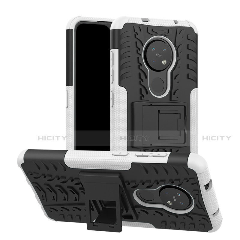 Silikon Hülle Handyhülle und Kunststoff Schutzhülle Hartschalen Tasche mit Ständer für Nokia 6.2 Weiß