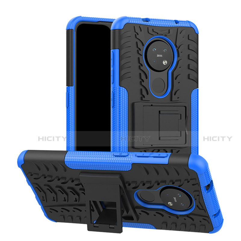 Silikon Hülle Handyhülle und Kunststoff Schutzhülle Hartschalen Tasche mit Ständer für Nokia 7.2 Blau